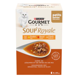 Gourmet Soup Royale Snack Humide pour Chat au Poulet, Boeuf et Dinde 6x45g