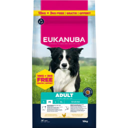 Eukanuba Adult Croquettes pour Chiens Moyens au Poulet 15+3kg Promo