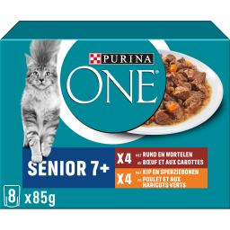 Purina One Senior 7+ Natvoer Voor Katten Met Rund en Kip 8x85g