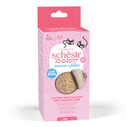 Schesir Baby Mousse en Stukjes met Kip en Zalm 3x55g