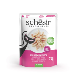 Schesir Natvoer voor Katten met Kip & Ham in Gelei 12x70g