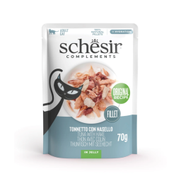 Schesir Natvoer voor Katten met Tonijn & Heek in Gelei Zakjes 12x70g