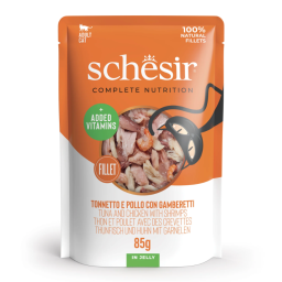 Schesir C&B Natvoer voor Katten met Tonijn & Kip & Garnaal in Gelei 12x85g