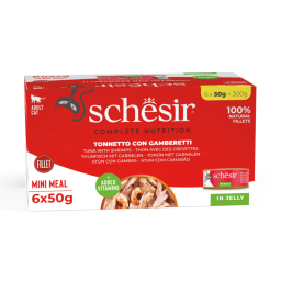 Schesir C&B Natvoer voor Katten met Tonijn & Garnaal in Gelei 6x50g
