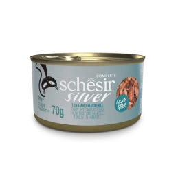 Schesir Silver Natvoer voor Senior Katten met Tonijn en Mackerel 12x70g