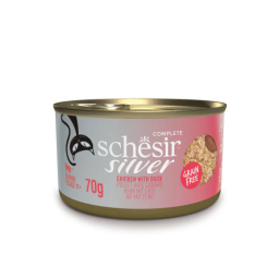 Schesir Silver Mousse en Stukjes voor Senior Katten met Kip en Eend 12x70g